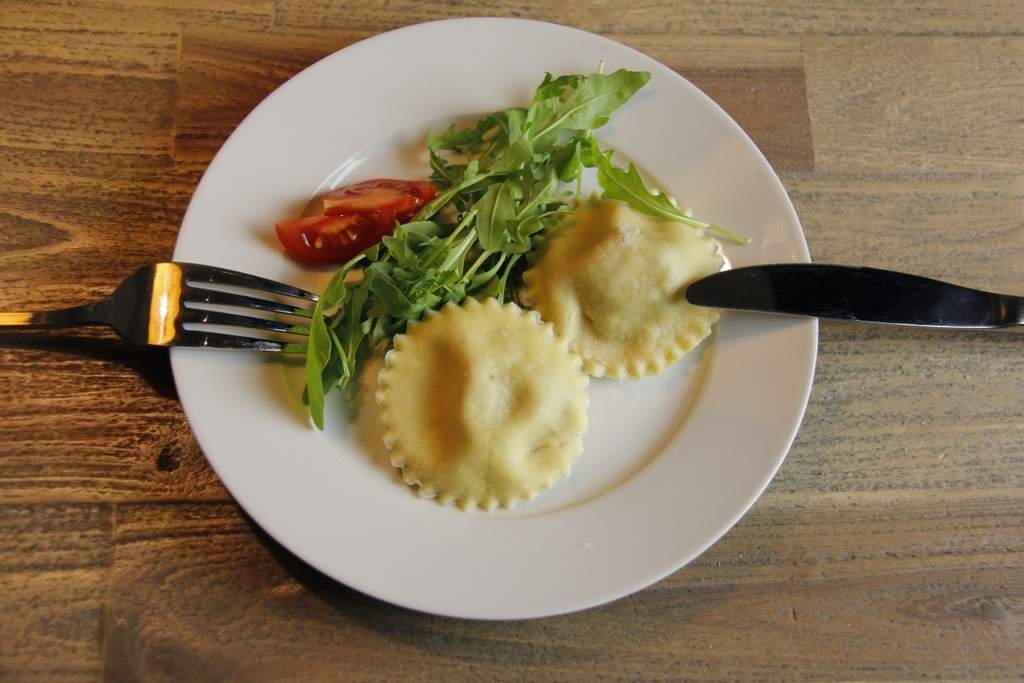Ravioli met pesto en kastanjepuree
